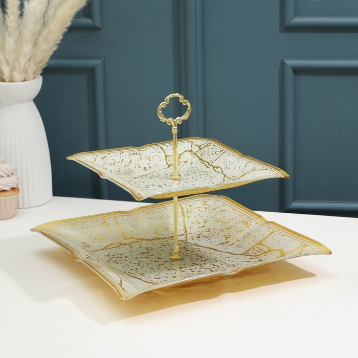 Этажерка &laquo;Камень&raquo;, 2 уровня, цвет бежевый с золотым