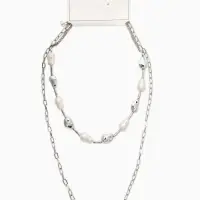 Колье "Жемчуг" борокко, цепь, удлиненное, 2 яруса, цвет белый в серебре