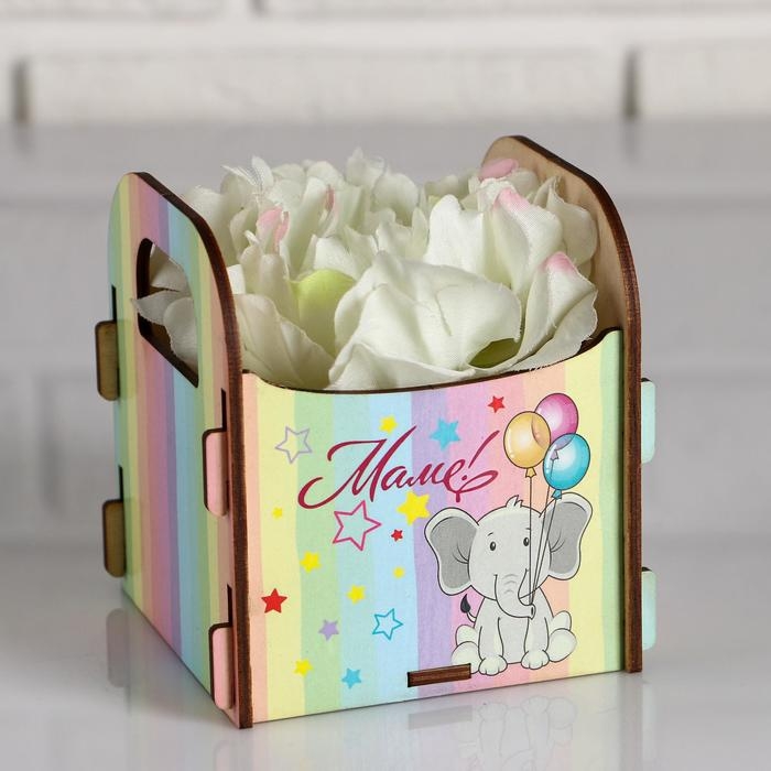 Кашпо деревянное 10.5&times;10&times;11 см подарочное Рокси Смит "Маме! Слоник", коробка