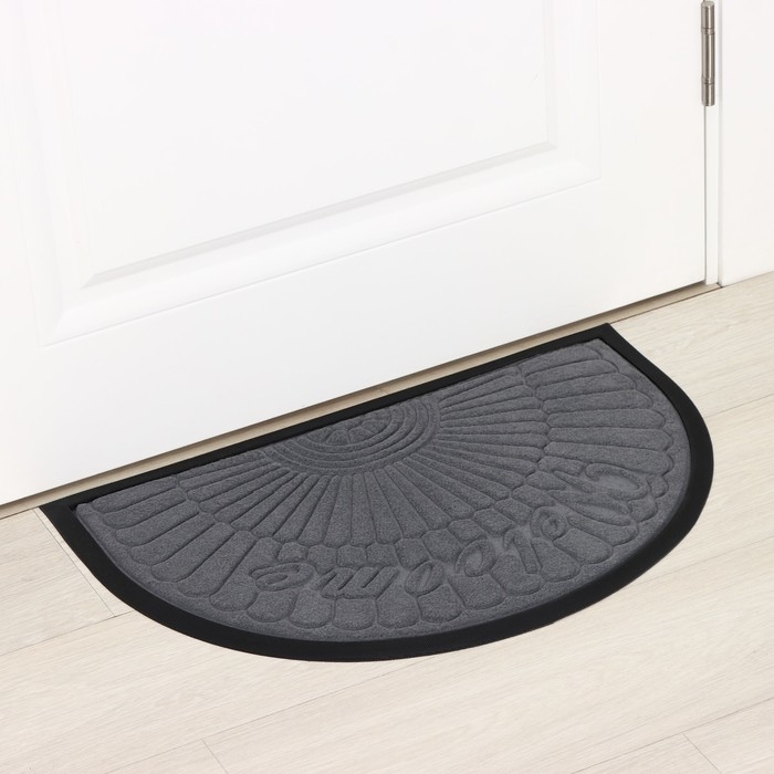 Коврик придверный полукруглый Доляна Welcome арки, 40&times;60 см, с окантовкой, цвет серый