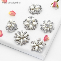 Брошь &laquo;Ассорти&raquo; цветы рисовые, цвет белый в серебре