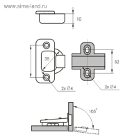 Петля мебельная 1109, накладная с доводчиком Clip-on Петля мебельная 1109, накладная с доводчиком Clip-on