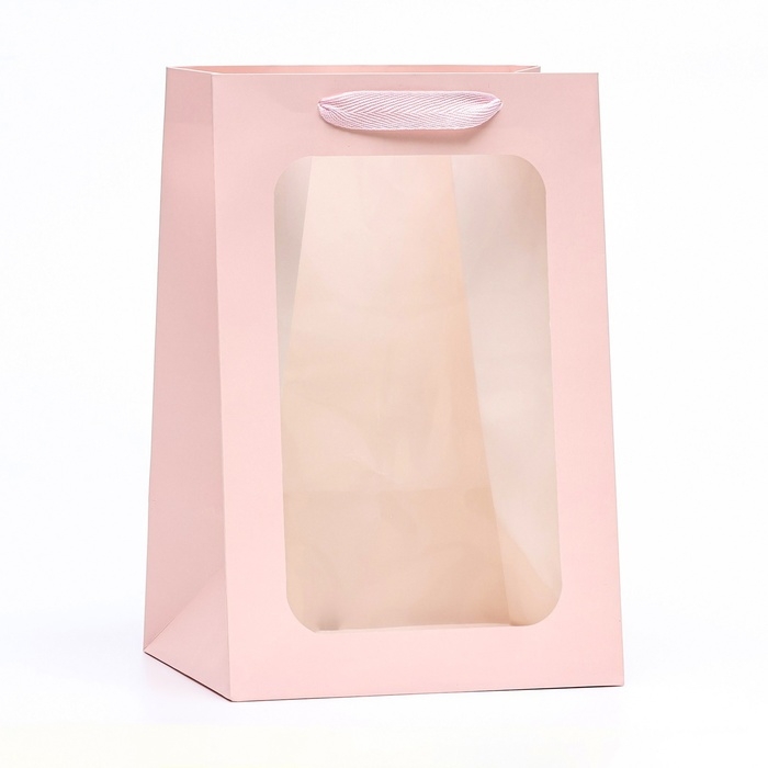 Пакет подарочный, с окном,  30 х 20 х 16 см, розовый