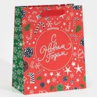 Пакет подарочный новогодний ламинированный &laquo;Снежинки&raquo;, MS 18 х 23 х 10 см