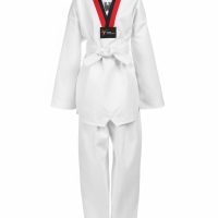 Добок (кимоно) для Тхэквондо, белый, черно-красный ворот, детский, размер 130
