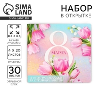 Подарочный набор в открытке «8 Марта», стикеры 4х20 л, отрывной блок 30 л. Подарочный набор в открытке «8 Марта», стикеры 4х20 л, отрывной блок 30 л.