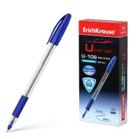 Ручка шариковая ErichKrause U-109 Classic Stick&Grip, узел 1.0 мм, чернила синие, резиновый держатель, длина линии письма 1000 метров