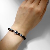 Браслет-оберег &laquo;Рука счастья Хамса&raquo; хрусталики, цвет чёрно-синий с чернёным серебром, d=8 см