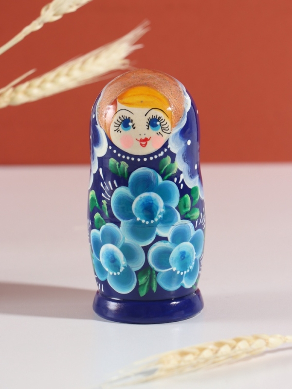 Матрёшка "Клава", голубое платье, 5-кукольная, 12 см