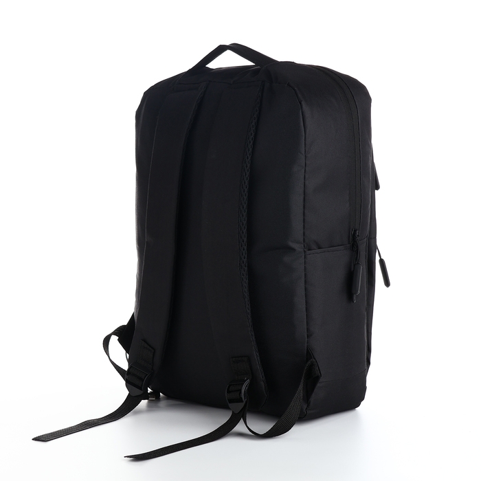 Рюкзак мужской на молнии, 4 наружных кармана, с USB, цвет чёрный