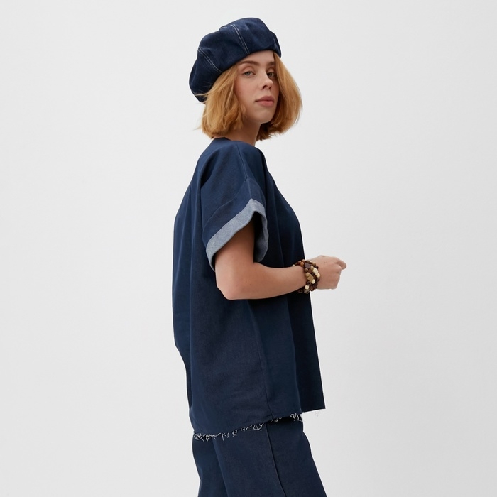 Футболка женская оверсайз MINAKU: Jeans Collection цвет синий, р-р 52 Футболка женская оверсайз MINAKU: Jeans Collection цвет синий, р-р 52