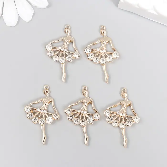 Декор для творчества металл, стразы "Балерина" золото 3,4х2,2 см