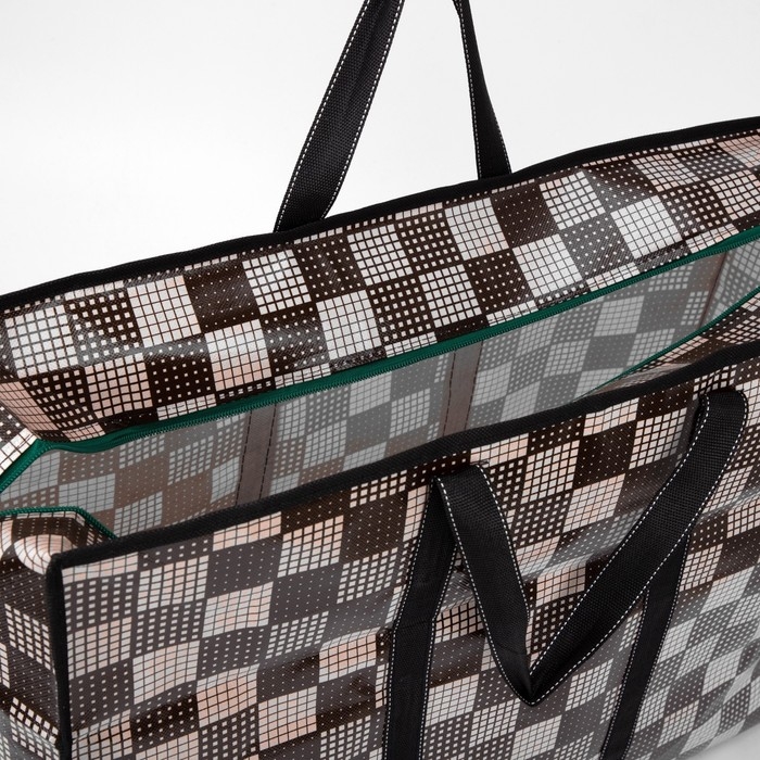 Сумка хозяйственная на молнии, 54 л, цвет коричневый/бежевый