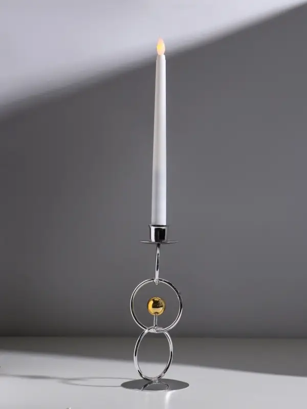 Подсвечник металл на 1 свечу "Кольца и шарики" серебро с золотом d=2,5 см 9х9х22 см