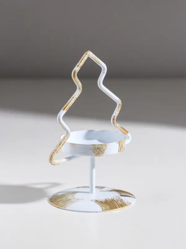 Подсвечник металл на 1 свечу "Ёлочка" белый с патиной d=5 см 7х7х12,5 см