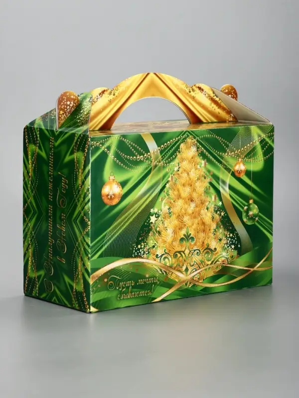 Подарочная новогодняя коробка &laquo;Праздничный шелк&raquo; в зеленом, 25&times;12&times;24 см