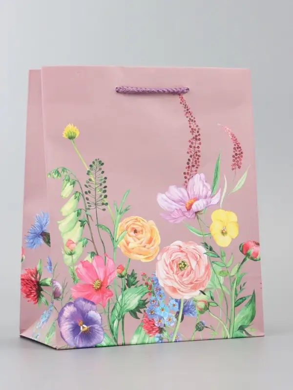 Пакет подарочный ламинированный, "Цветочный узор" 18 х 22,3 х 10 см
