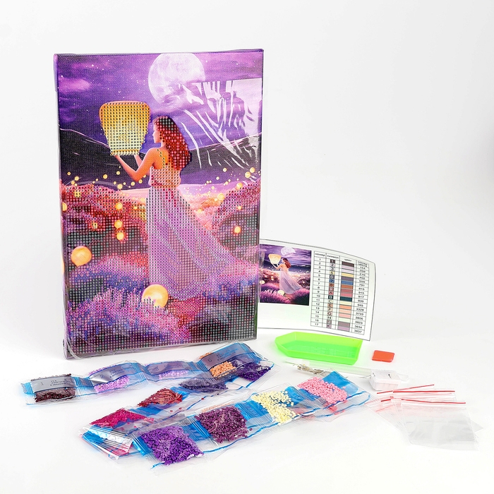 Алмазная мозаика с частичным заполнением на подрамнике &laquo;Небесные фонари&raquo;, 20 х 30 см, с гирляндой