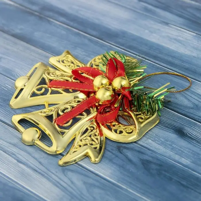 Ёлочная игрушка &laquo;Зимнее волшебство. Колокольчик двойной с шариками и лентой&raquo; пластик, 12,3х9,5 см, МИКС