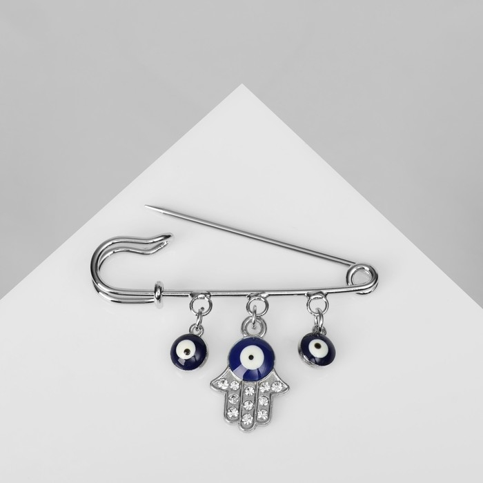 Булавка-оберег &laquo;От дурного глаза&raquo;, цвет бело-синий в серебре
