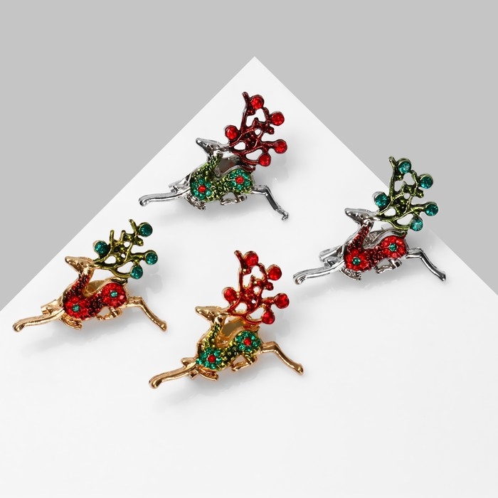 Брошь новогодняя &laquo;Олень&raquo; парящий, цвет МИКС (неделимая фасовка 12 шт., цена за шт.)