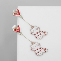 Серьги эмаль &laquo;Котики&raquo; любовь, сердечки, цвет бело-красный в золоте