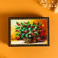 Шкатулка &laquo;Рябина в корзине&raquo;, 10&times;14 см, лаковая миниатюра