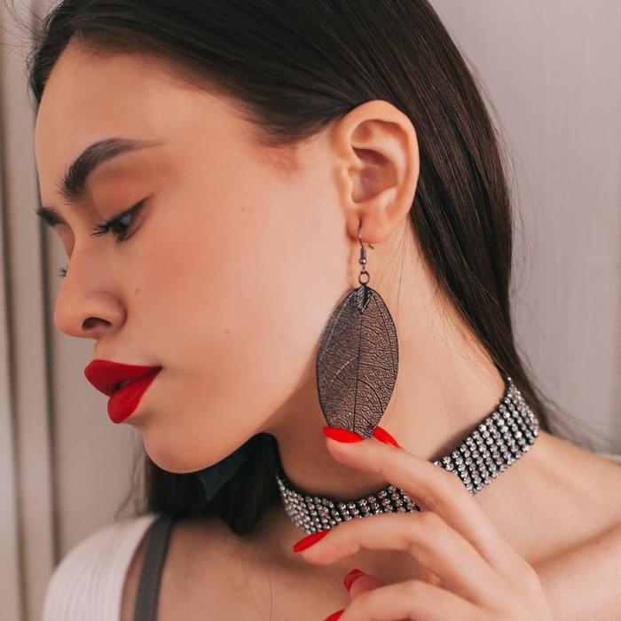 Серьги металл &laquo;Лист липы&raquo;, цвет чёрный