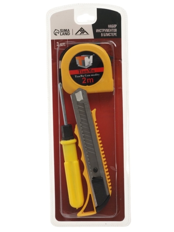 Набор инструментов в блистере ЛОМ, рулетка, отвертка 2 в 1, нож, 3 шт. Набор инструментов в блистере ЛОМ, рулетка, отвертка 2 в 1, нож, 3 шт.