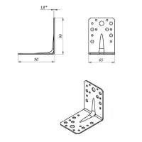 Уголок крепёжный ТУНДРА krep, 90&times;90&times;65&times;2 мм, усиленный, ГОЦ, 1 шт.
