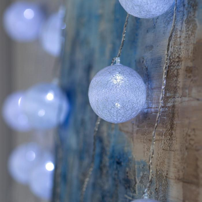 Гирлянда &laquo;Нить&raquo; 5 м с насадками &laquo;Клубки белоснежные&raquo;, IP20, прозрачная нить, 20 LED, свечение белое, 220 В