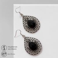 Серьги «Капли» ажурные сердца, цвет чёрный в чернёном серебре Серьги «Капли» ажурные сердца, цвет чёрный в чернёном серебре