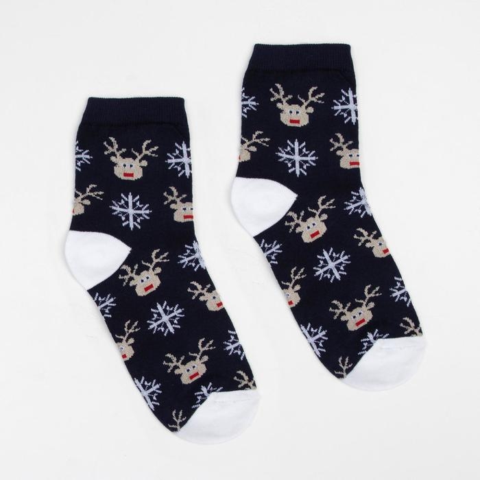 Носки детские &laquo;Олени и снежинки&raquo; цвет синий, размер 22-24