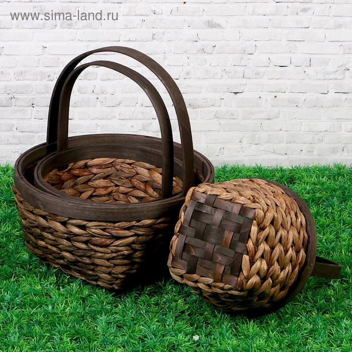 Набор корзин плетеных, 3 шт, 26,5×13.5/31.5 см, 22×12,5/24,5 см, 19×10,5/24,5 см Набор корзин плетеных, 3 шт, 26,5×13.5/31.5 см, 22×12,5/24,5 см, 19×10,5/24,5 см