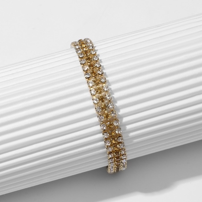 Браслет со стразами &laquo;Лёд&raquo; элегантность, строчки, цвет бело-золотой, 18 см