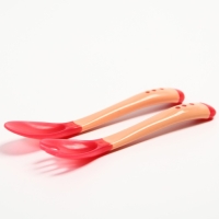 Набор приборов для кормления: термовилка и термоложка, 2 шт., цвет красно-бежевый