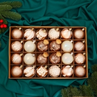 Набор шаров пластик d-6 см, 24 шт "Мелодия" ассорти люкс, бело-золотой Набор шаров пластик d-6 см, 24 шт "Мелодия" ассорти люкс, бело-золотой