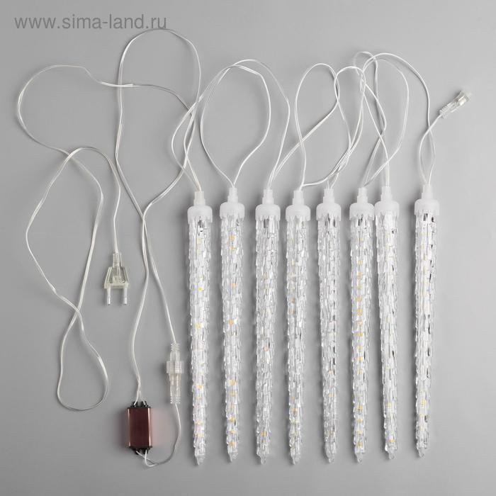 Гирлянда &laquo;Сосульки рифленые&raquo; 2.5 &times; 0.3 м, IP65, прозрачная нить, 192 LED, свечение тёплое белое с эффектом стекания, 12 В
