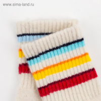 Носки женские из монгольской шерсти "Цветные полосы" цвет белый, размер 23 (34-36)