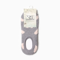 Носки женские укороченные с нескользящей подошвой, цвет светло-серый с сердечками, размер 36-39 Носки женские укороченные с нескользящей подошвой, цвет светло-серый с сердечками, размер 36-39