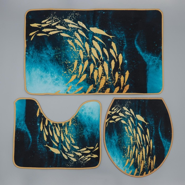 Коврики для ванной и туалета Доляна &laquo;Рыбки&raquo;, 3 шт: 50&times;80 см, 50&times;40 см, 40&times;43 см