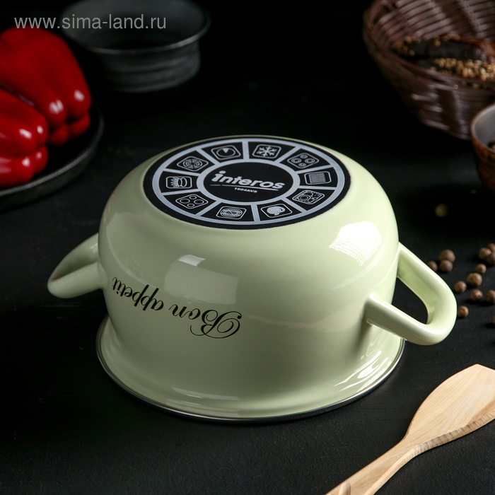 Кастрюля эмалированная &laquo;Лайм&raquo;, 2.1 л, стеклянная крышка, индукция, цвет светло-зелёный