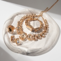 Набор 4 предмета: серьги, колье, браслет, кольцо &laquo;Вечерний&raquo; объём, жёлтый в золоте