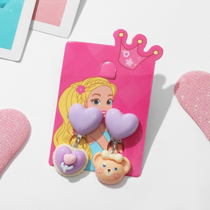 Клипсы детские &laquo;Выбражулька&raquo; животные, медведица, цветные