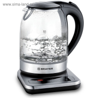 Чайник электрический BRAYER BR1003, стекло, 1.7 л, 2200 Вт, регулировка t&deg;, серебристый