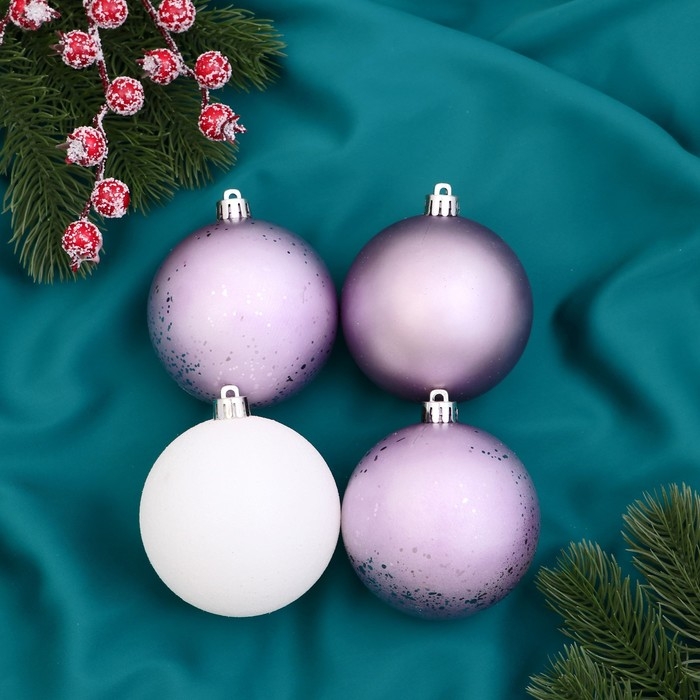 Набор шаров пластик d-8 см, 6 шт &laquo;Элит&raquo; сиреневый белый