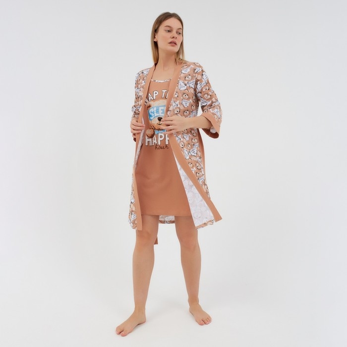 Комплект женский домашний (халат/сорочка), цвет бежевый, размер 52