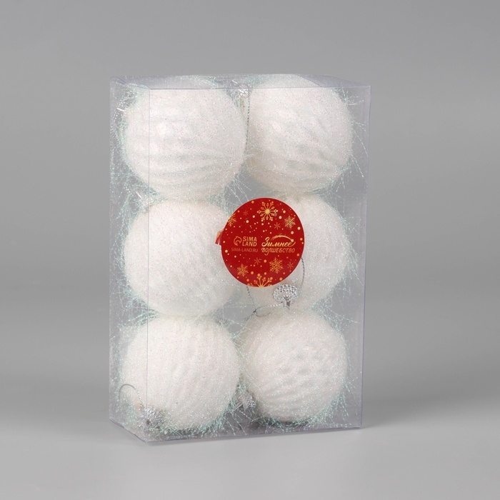 Набор шаров пластик d-6 см, 6 шт "Бенеце" белый