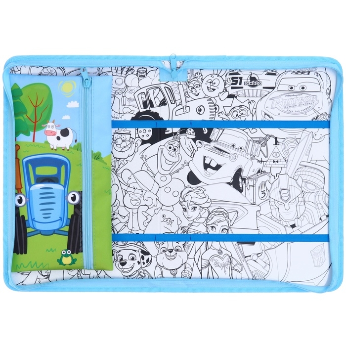 Папка для труда А4 с пеналом, на молнии, текстиль, Синий трактор Папка для труда А4 с пеналом, на молнии, текстиль, Синий трактор