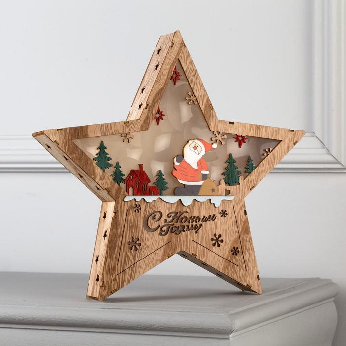 Светодиодная фигура &laquo;Дед Мороз в лесу&raquo; 30 &times; 30 &times; 5 см, дерево, батарейки АААх2 (не в комплекте), свечение тёплое белое